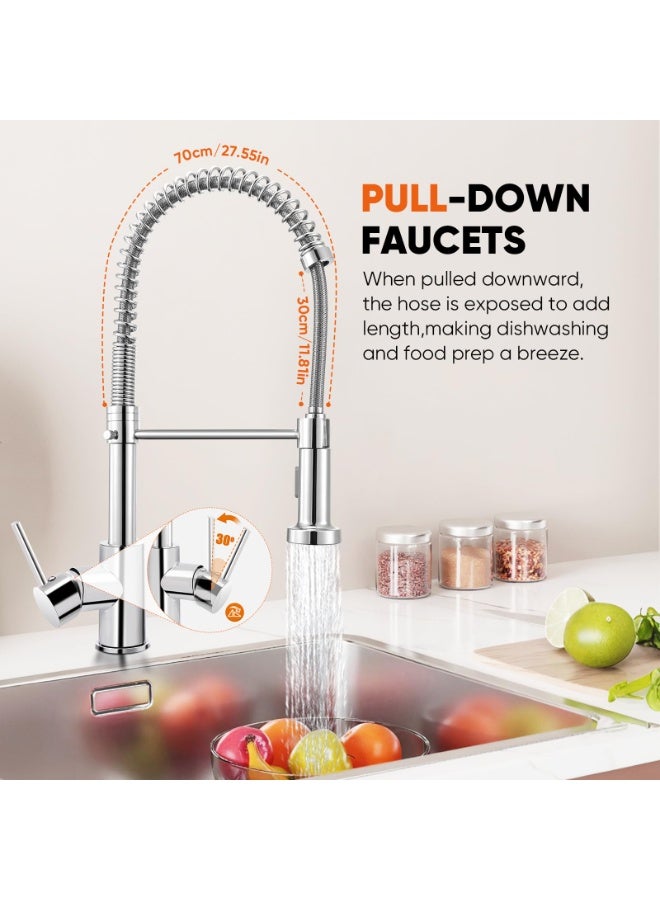 LODROC Spring Kitchen Sink Faucet, extendable 360° rotatable sink fitting, single handle, brushed nickel, Pull Out Sprayer, Modern Stainless Steel Sink Taps for Camper Laundry Utility Rv Wet Bar - Image 3